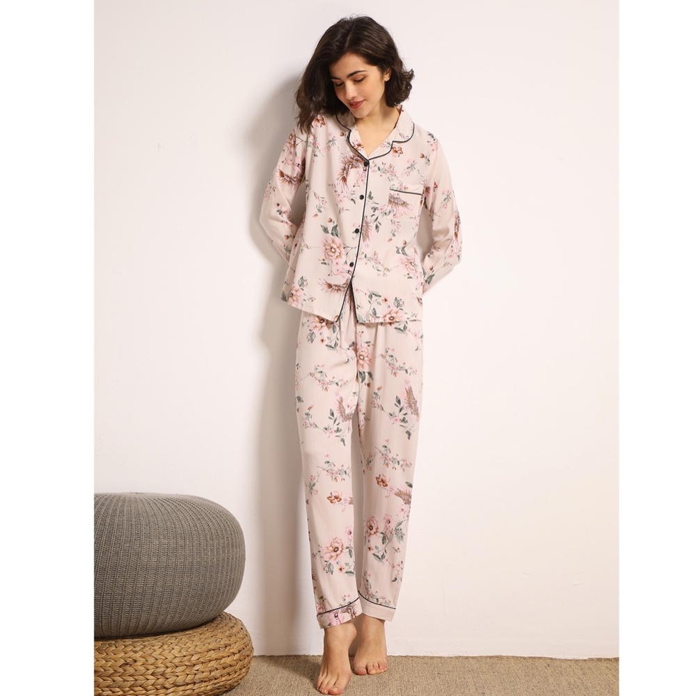 Pastel Pink Floral Print 2 Piece Pajama Set - Picture 5 of 8
